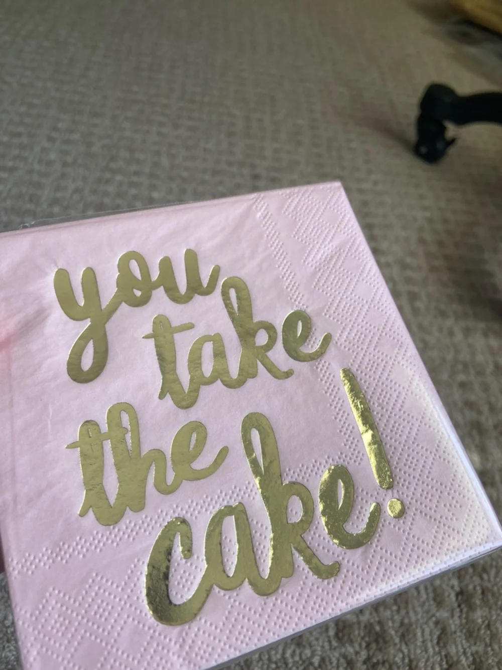 Bundle of‎ 3 Pink 'You Take The Cake' Decorative Party Napkins with Gold Foil